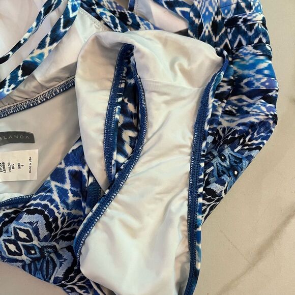 New La Blanca Oasis Ikat Multi Strap One Piece Swimsuit in Blue - Picture 8 of 8